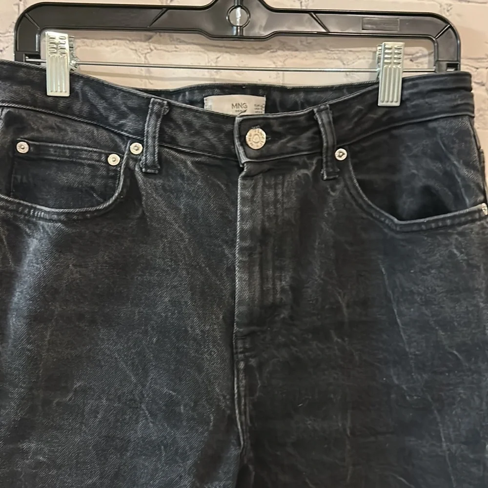 Mango High Waisted Straight Cropped Faded Black Jeans Women Size 10 - Picture 3 of 11